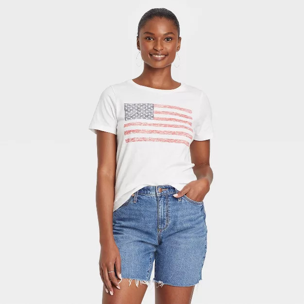 Women's American Flag Short Sleeve Graphic T-Shirt - White | Target