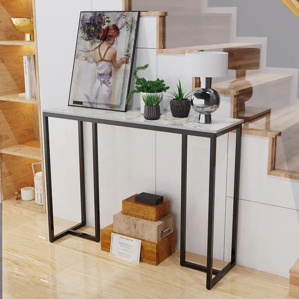 Long Modern Console Entry Table Sintered Stone Console Table for Foyer - 39"L x 12" W x 31" H - B... | Bed Bath & Beyond