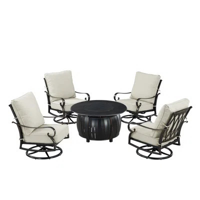 Black Aluminum Fire Table Set with Four Club Chairs | Perigold