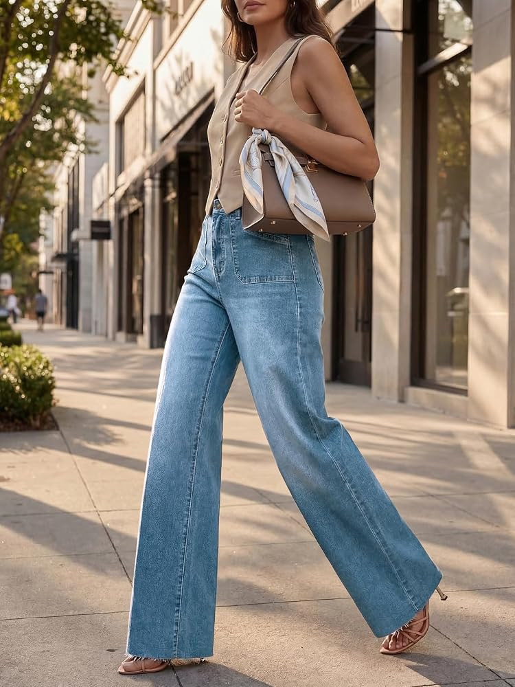 Cicy Bell Womens Wide Leg High Waisted Jeans Stretchy Straight Denim Pants | Amazon (US)
