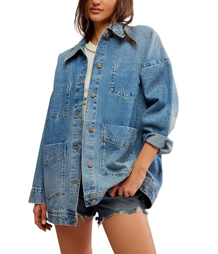 Free People Women's Avery Denim Jacket, Got The Blues, L | Amazon (US)