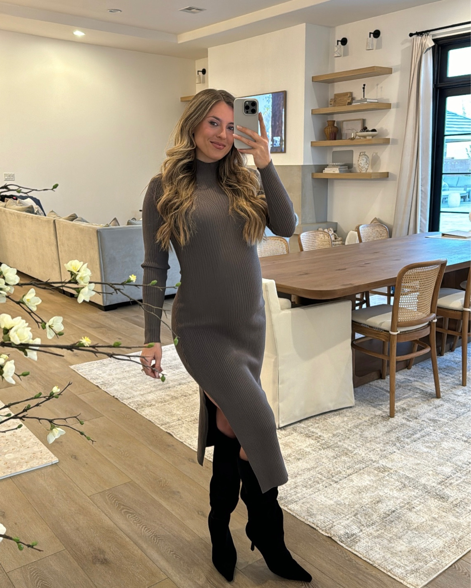 Birthday dinner 🎈 wearing size small in the dress, 1/2 size up in the boots