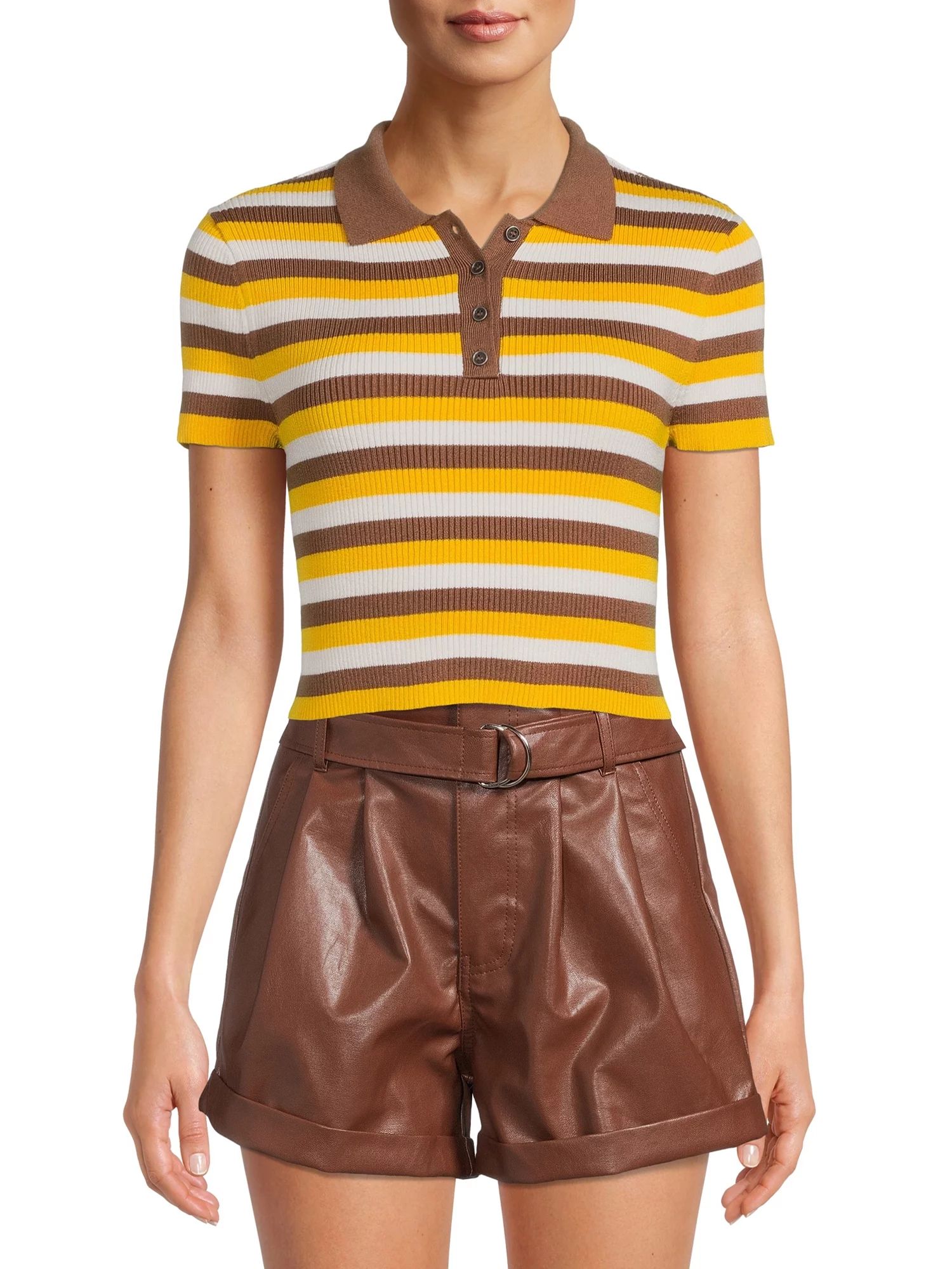 Madden NYC Women's Juniors' Short Sleeve Polo Collar Top | Walmart (US)