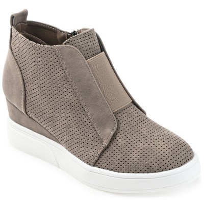 Journee Collection Women's Clara Round Toe Inside Zip Wedge Sneakers Taupe 7.5WD | Target