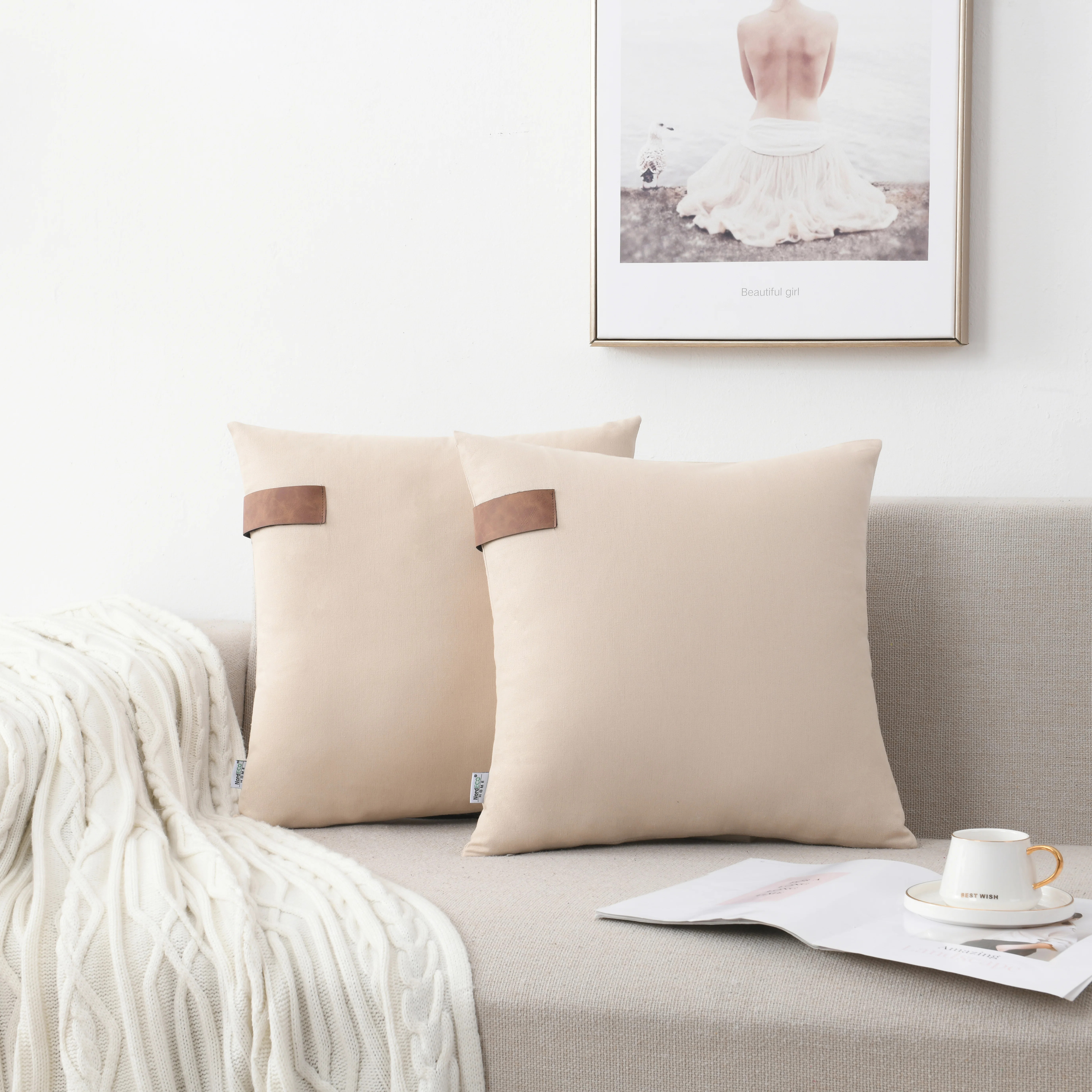 Square 100% Cotton Faux Leather Strap Throw Pillow Cover (Set of 2) | Wayfair North America