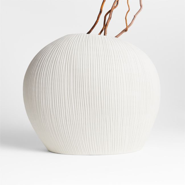 Alura Low-Wide Cream White Porcelain Vase | Crate & Barrel