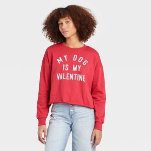 Women's Valentine's Day My Dog Is My Valentine Graphic Sweatshirt - Red | Target
