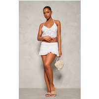 White Textured Floral Ruffle Mini Skirt | PrettyLittleThing US