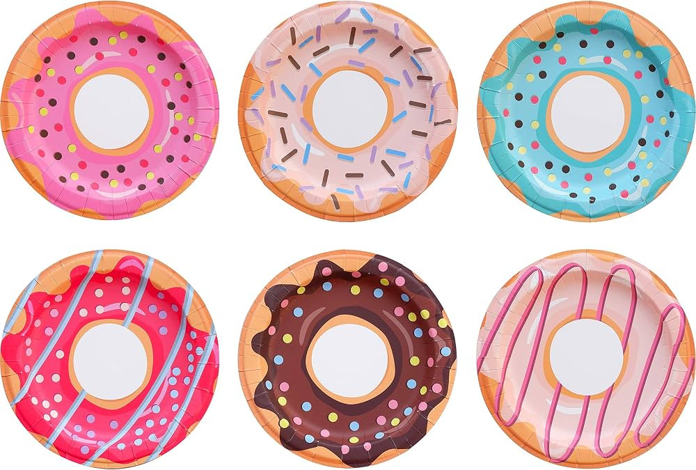 Paper Plates - 60-Count Small Disposable Colorful Cute Donut Party Plates in 6 Assorted Donut Des... | Amazon (US)