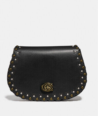 BNT Coach Saddle Belt Bag With Scallop Rivets Black Leather Clutch 76263 | eBay US