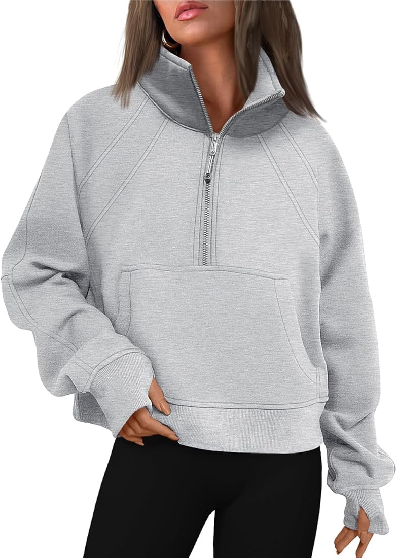 Trendy Queen Womens Half Zip Cropped Pullover Sweatshirts Fleece Quarter Zipper Hoodies Winter Cl... | Amazon (US)