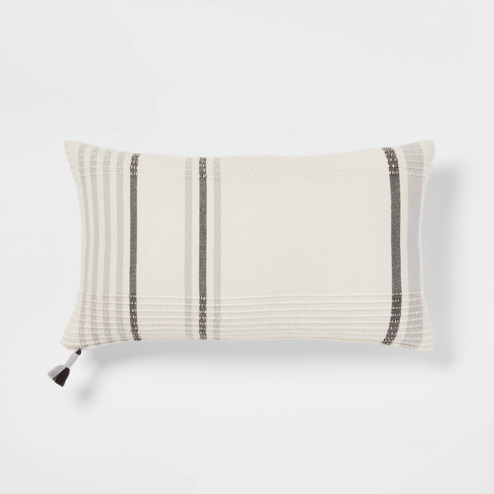 Oversized Woven Striped Lumbar Throw Pillow with Tassel Zipper Neutral/Gray - Threshold | Target
