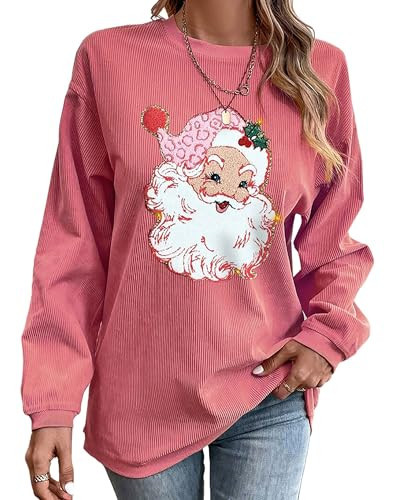 Glkaend Women's Cute Santa Christmas Sweatshirts Funny Graphic Lightweight Nutcracker Sequins Long Sleeve Pullover Hoodies,Red,S | Amazon (US)