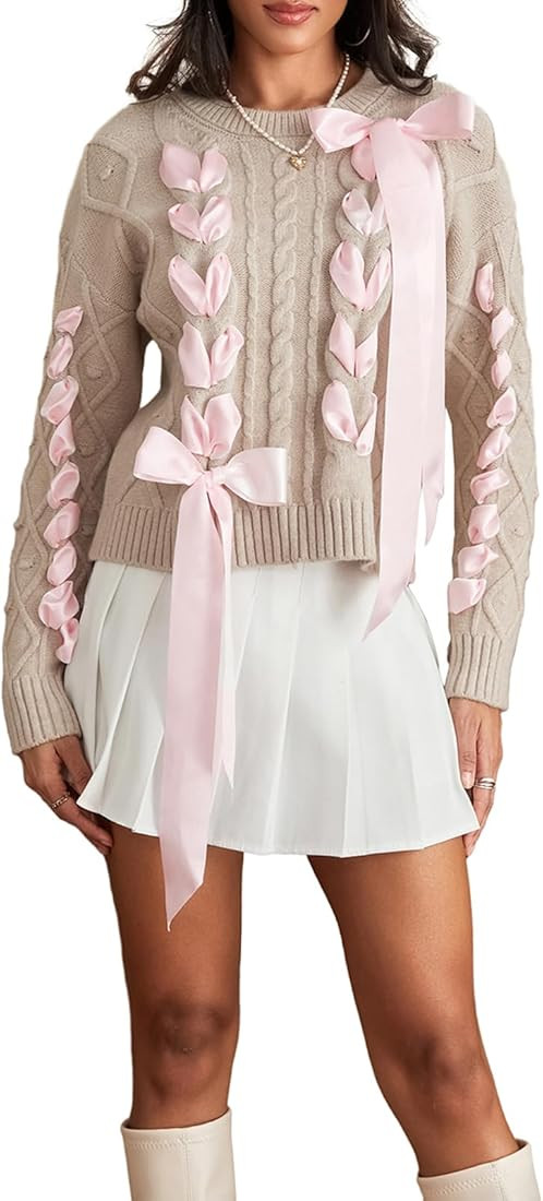 Women Y2k V Neck Sweater Retro Low Cut Long Sleeve Pullover Top E-Girl Cute Solid Loose Fit Lace ... | Amazon (US)