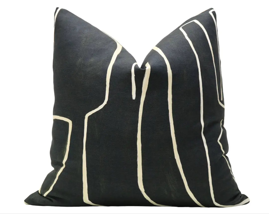 Graffito // Onyx + Beige Pillow  | Lee Jofa | Kelly Wearstler throw pillow | abstract pillow | | Etsy (US)