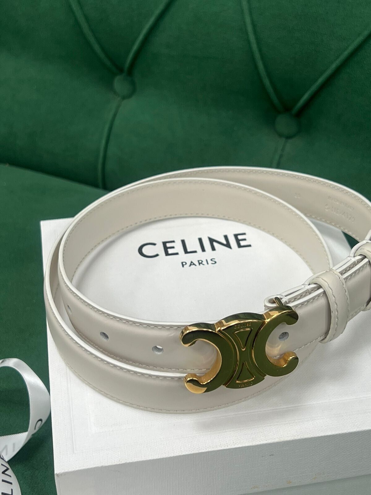 Classic belt from CELINE made of genuine calfskin, white color / size: 85 / M /  | eBay | eBay US