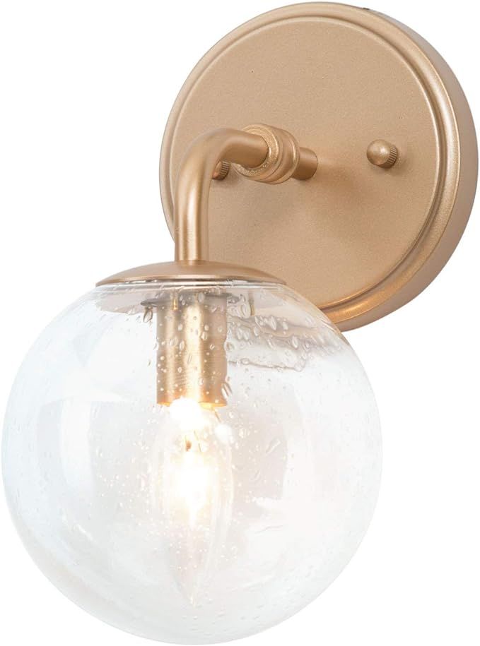 Sconces Wall Lighting, Gold Bathroom Light Fixtures, Gold Globe Wall Sconce with Seeded Glass Sha... | Amazon (US)