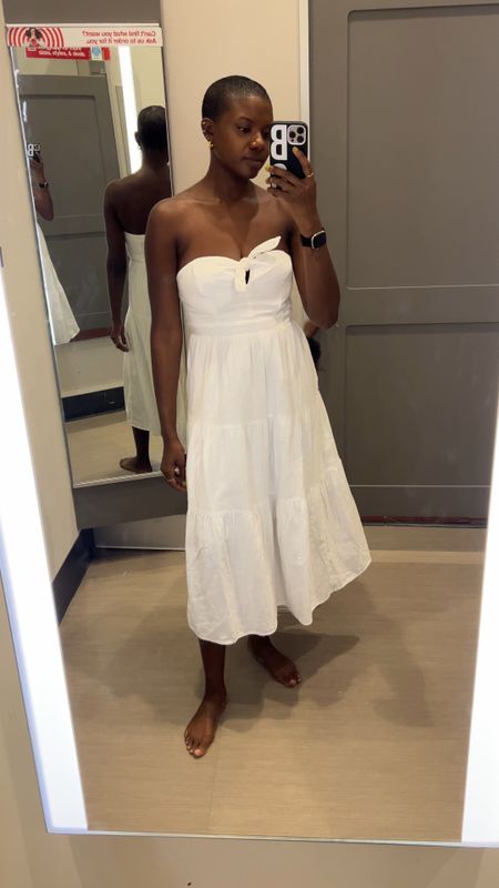Target try on Vacation dress! White strapless dress with from bow detail. I’m wearing a small. This would also be great for a casual bridal outing  

#LTKtravel #LTKstyletip #LTKunder50
