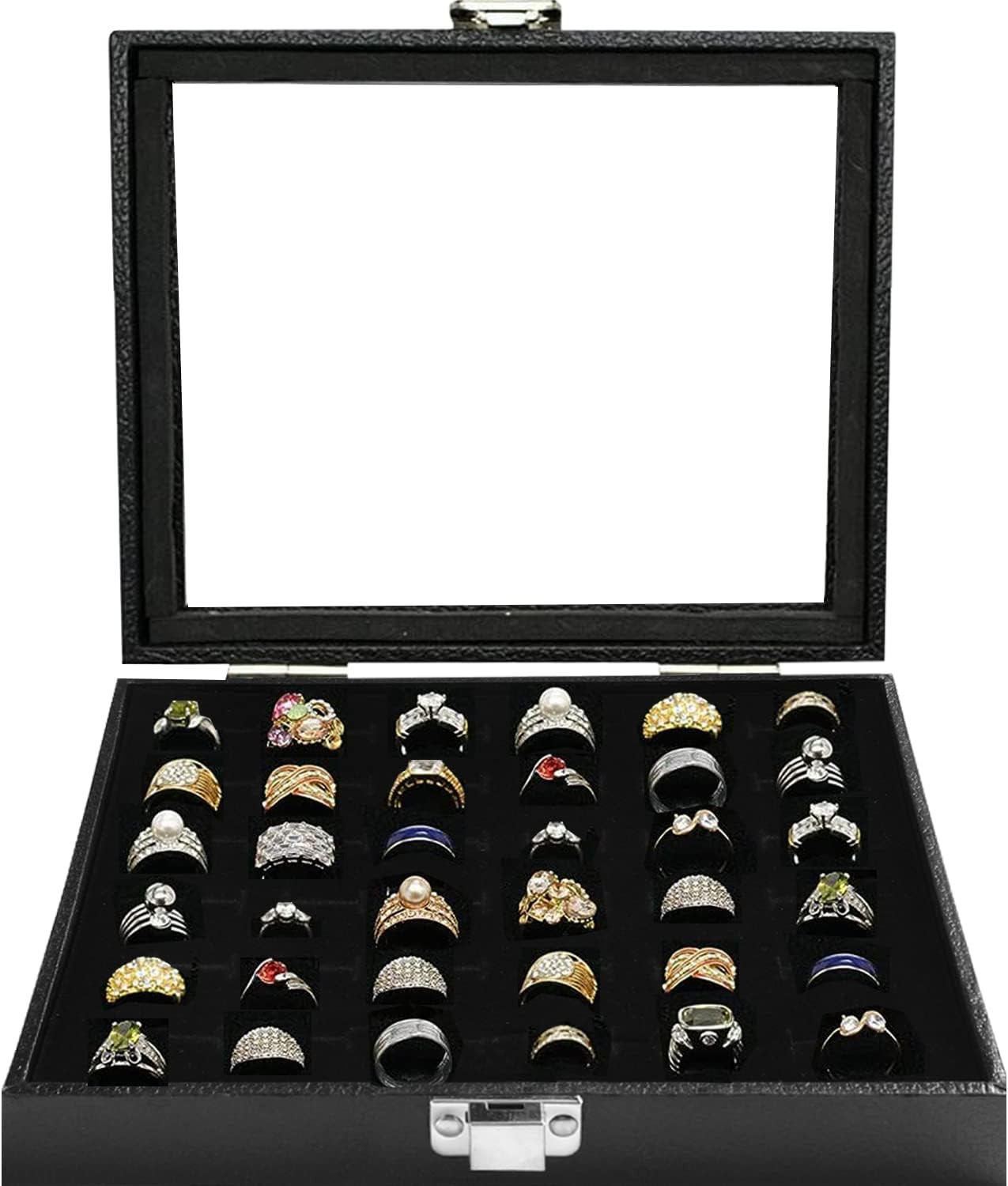 Ring Jewelry Organizer Box, 36 Slots Rings Display Storage Case Earring Showcase - Black Velvet J... | Amazon (US)