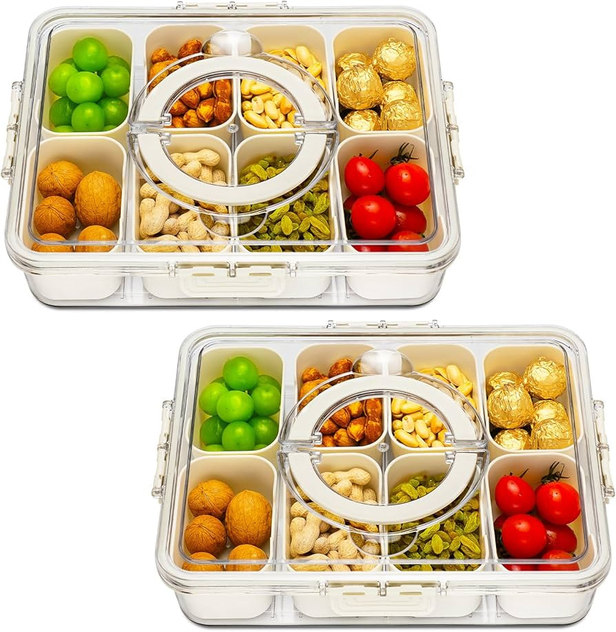 Divided Serving Tray with Lid and Handle,8 Compartments Snacks Box,Snack Fruit Tray,Veggie Tray,P... | Amazon (US)