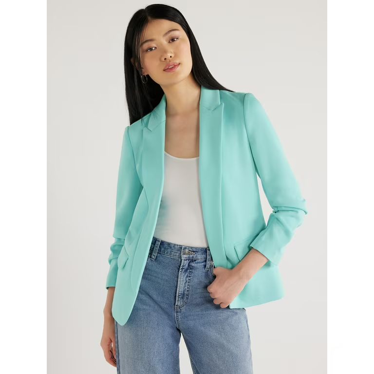 Scoop Women's Relaxed Scuba Knit Blazer with Scrunch Sleeves, Sizes XS-XXL | Walmart (US)