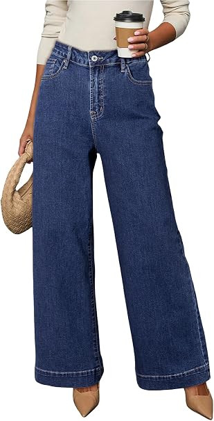 Dokotoo Women's Casual High Waisted Jeans Stretch Wide Leg Loose Denim Pant | Amazon (US)