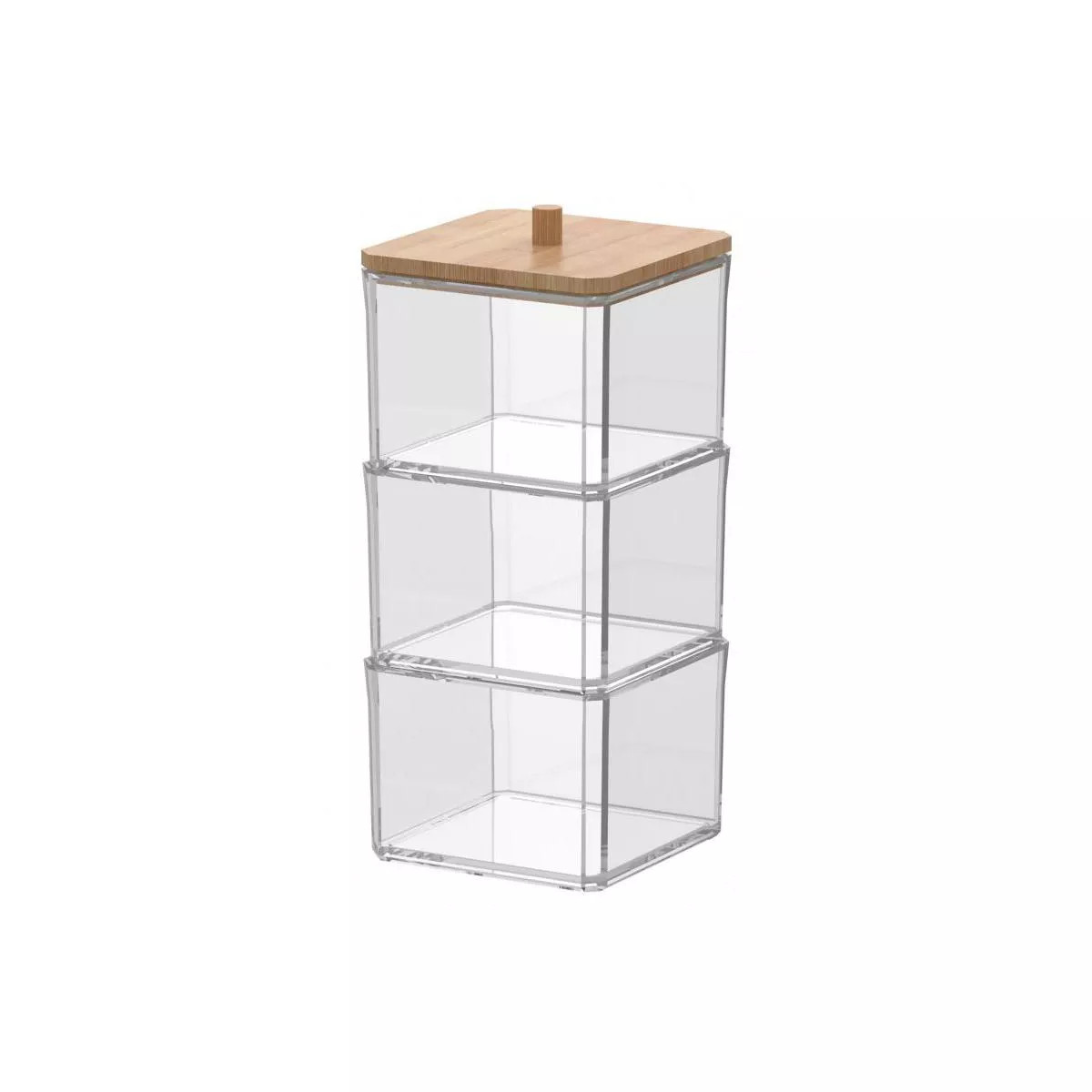 Cotton Swab and Ball Holder  with Bamboo Lid, 3 Tier Nonslip Acrylic Q-tip Dispenser & Jewelry St... | Target