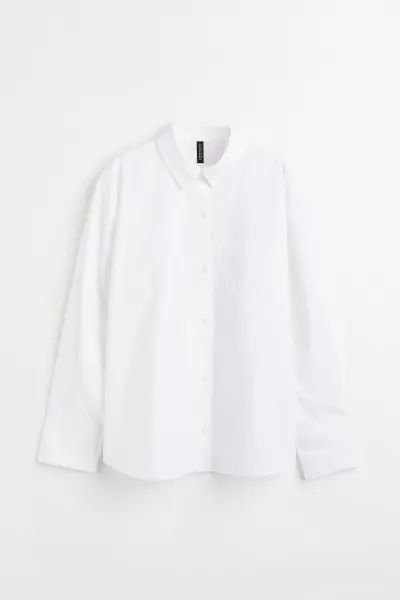 Oversized shirt in airy, woven cotton fabric. Collar, buttons at front, and yoke at back. Open ch... | H&M (US + CA)