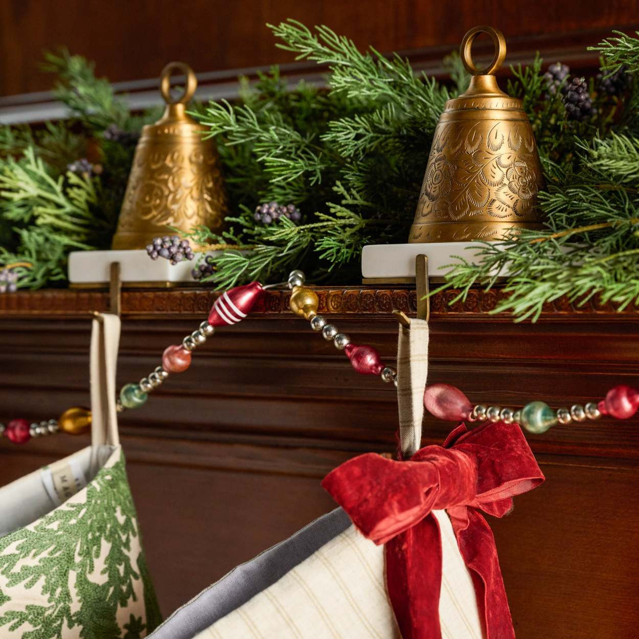 Antiqued Bell Stocking Holder | Magnolia