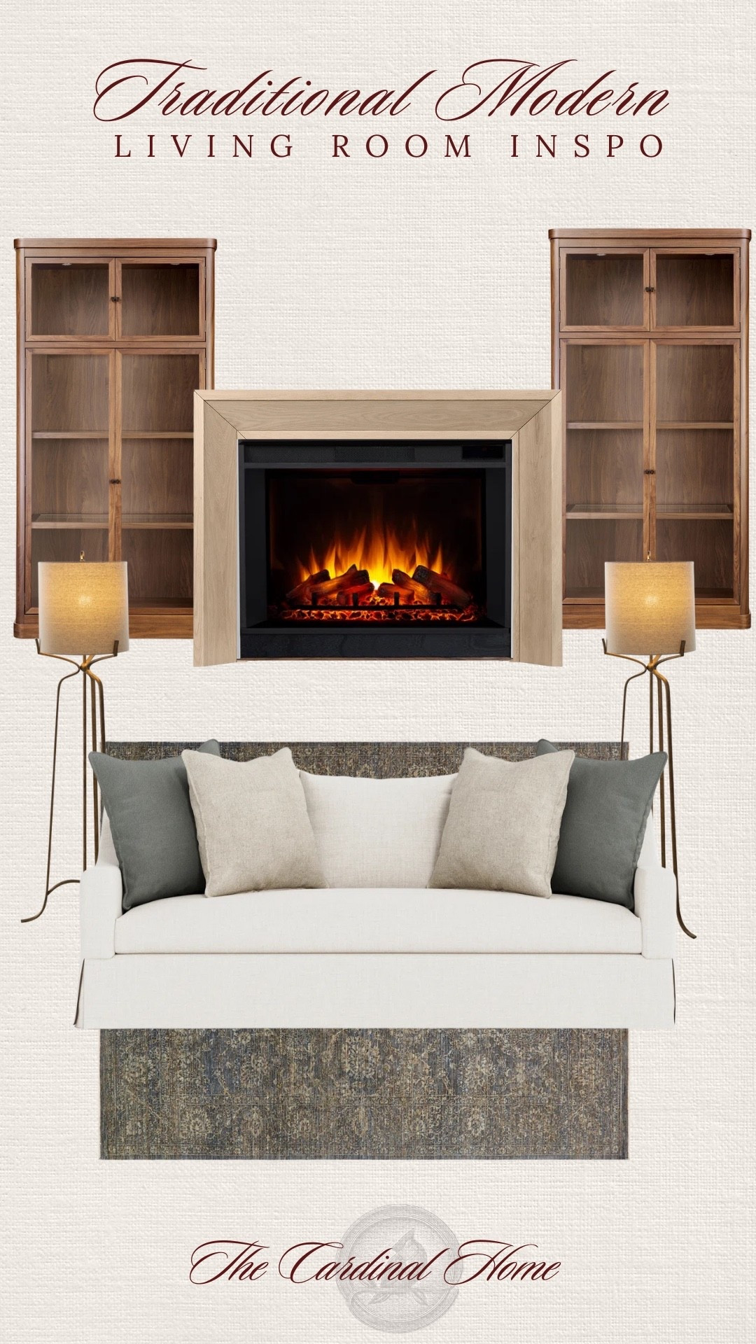 Traditional modern living room inspo featuring warm wood tones, classic silhouettes, and soft neutral layers.

fireplace , sofa, floor lamp, tall cabinets, rug

#LTKHome #LTKWedding