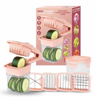 NutriChopper Light Pink Handheld Vegetable and Fruit Chopper with 4 Stainless Steel Blades & Catch Container | Target