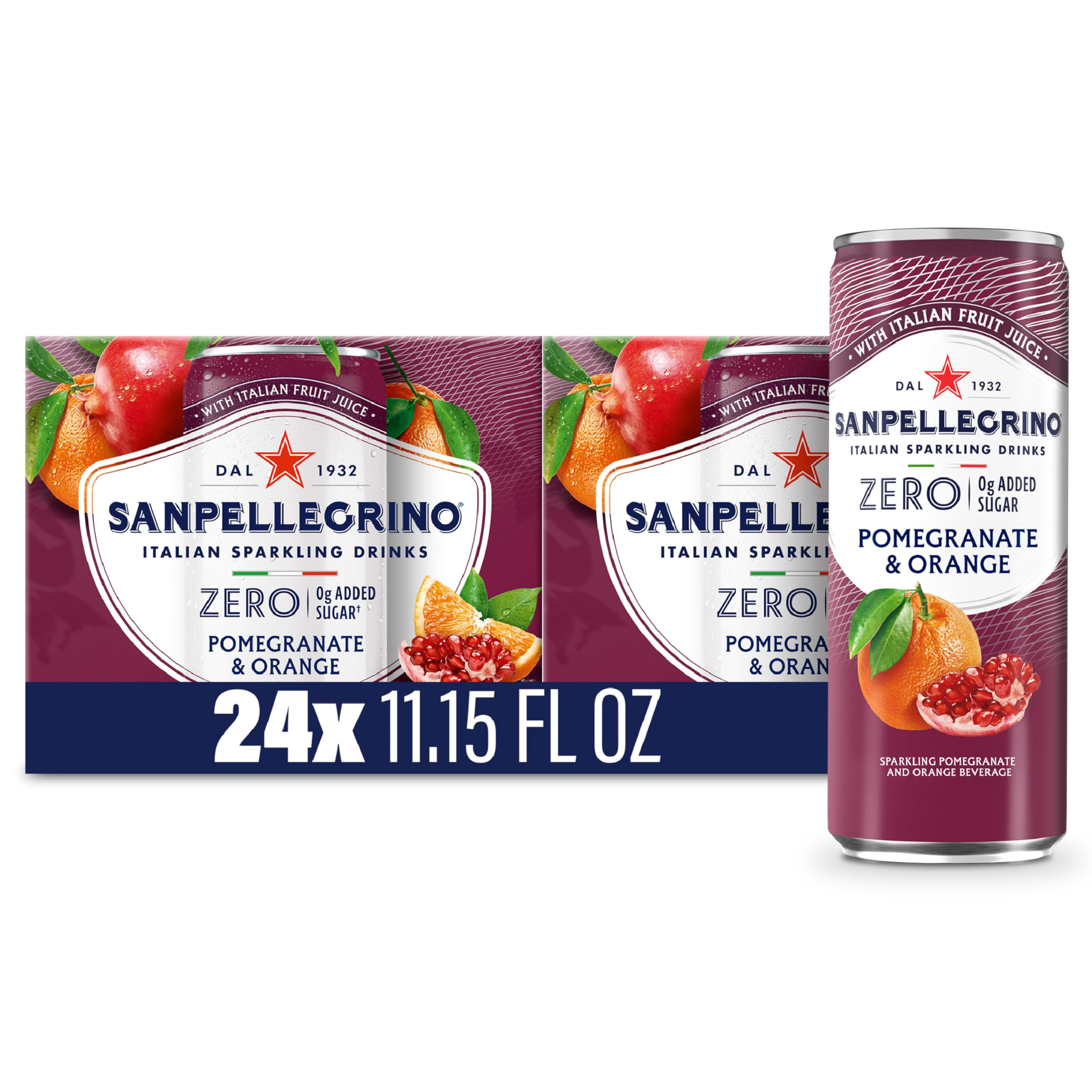 Sanpellegrino Zero Grams Added Sugar Pomegranate & Orange Italian Sparkling Drink, 24 Pack Of 11.... | Amazon (US)