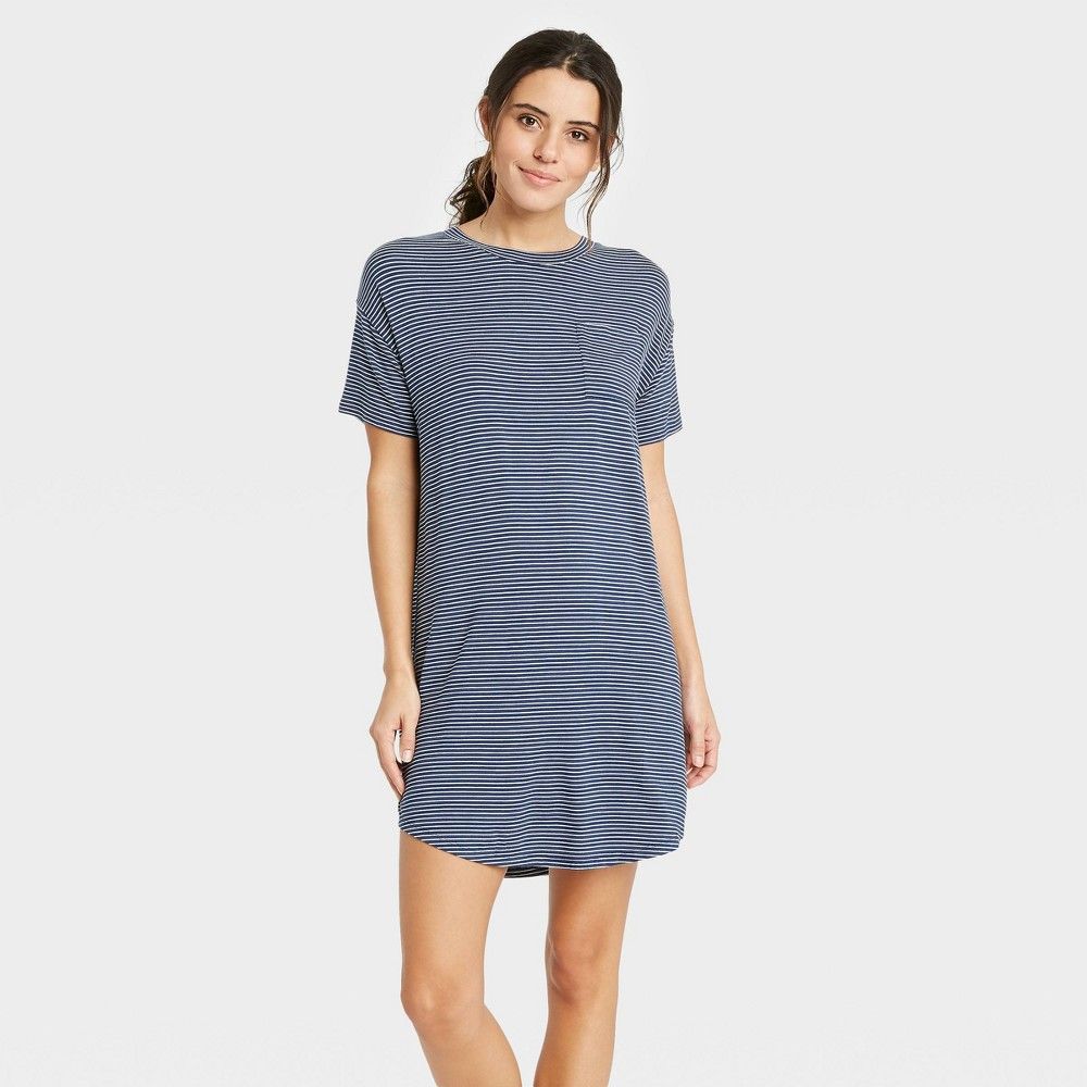 Women's Striped Short Sleeve Beautifully Soft Nightgown - Stars Above Navy XS, Blue | Target