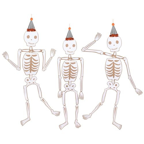 Meri Meri Vintage Giant Jointed Halloween Skeletons, 3 Hanging Skeletons in Party Hats, Skeleton Heights 58”, Partially Assembled | Amazon (US)