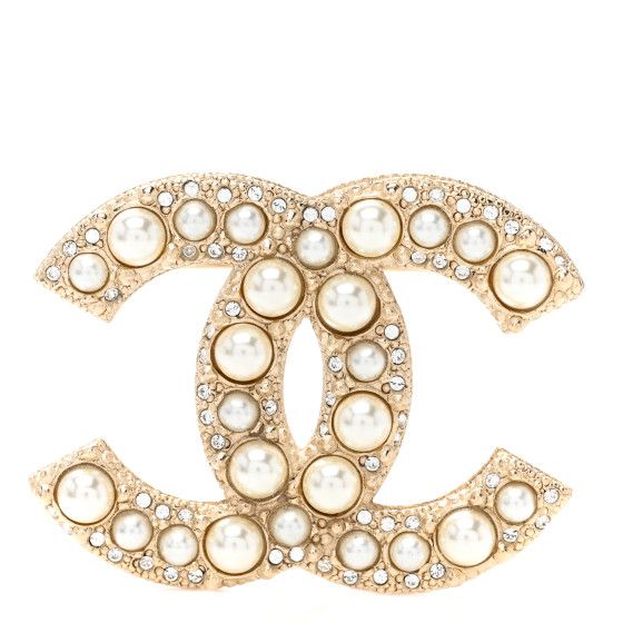 CHANEL Pearl Crystal CC Brooch Gold | FASHIONPHILE (US)