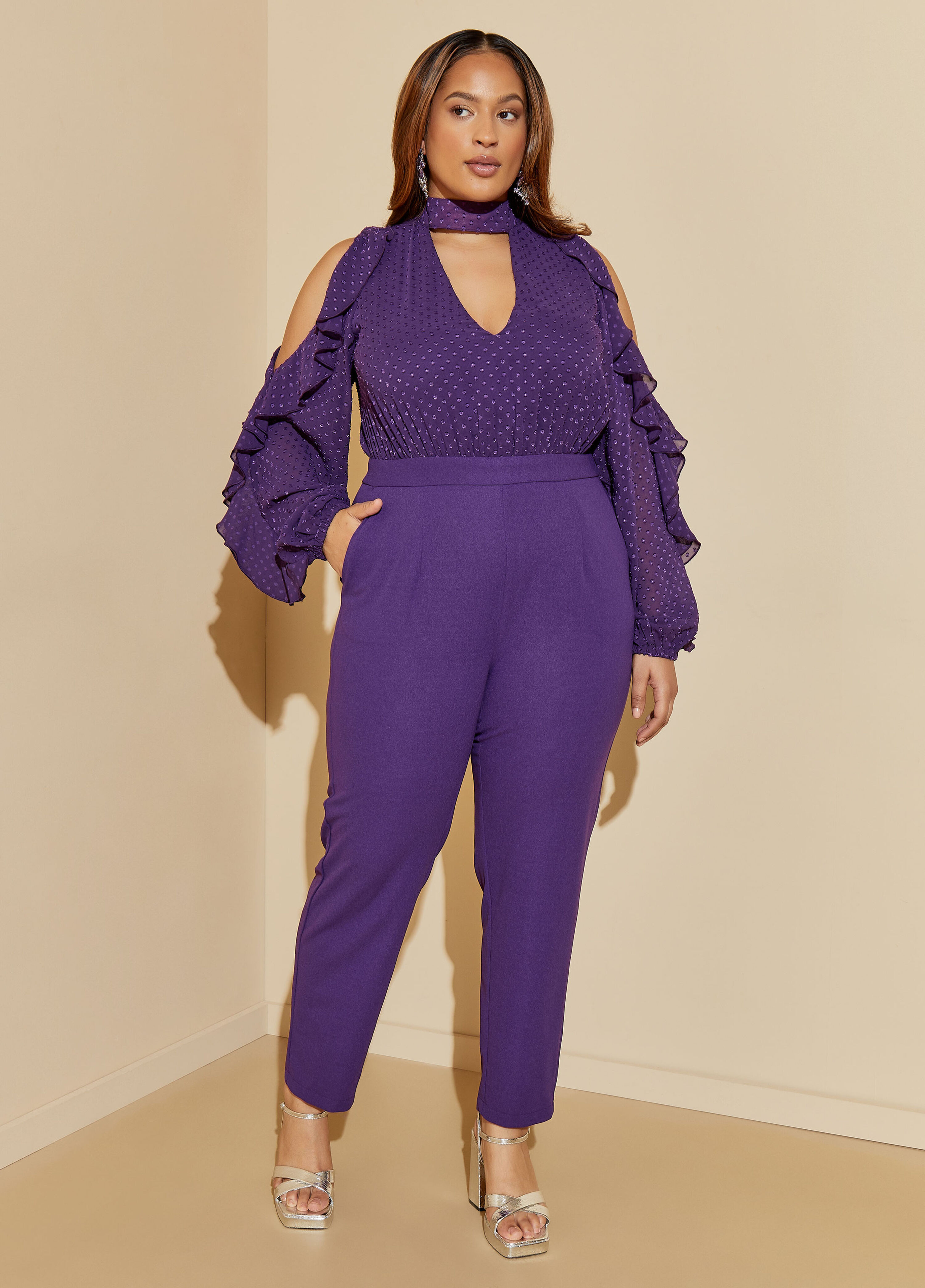 Cutout Ruffled Jumpsuit | Ashley Stewart