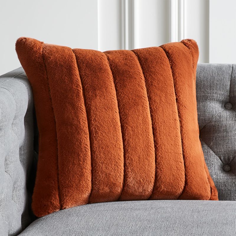 Channel Rust Orange Faux Fur Modern Throw Pillow with Down-Alternative Insert 18" + Reviews | CB2 | CB2