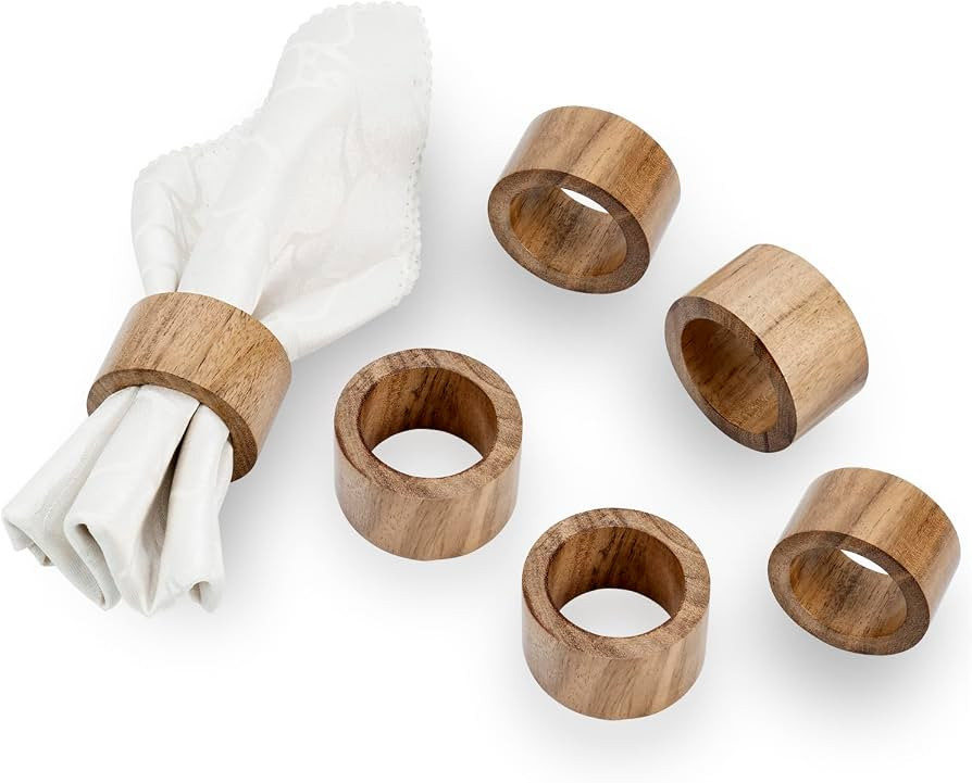 MyGift Rustic Natural Solid Acacia Wood Rings for Cloth Dinner Napkins, Decorative Napkin Holders... | Amazon (US)
