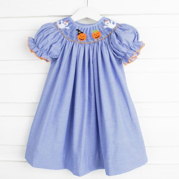 Halloween Smocked Bishop Royal Blue Gingham | Classic Whimsy