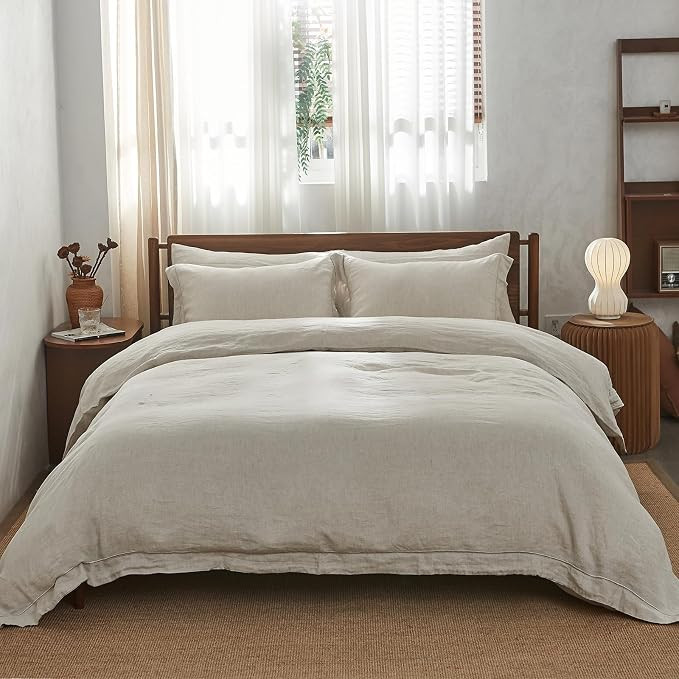 Simple&Opulence 100% Washed Linen Duvet Cover with Embroidered,3 Pieces Soft Farmhouse Comforter ... | Amazon (US)
