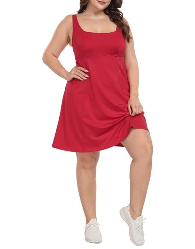 HDE Womens Plus Size Tennis Athletic Workout Dress with Built-in Shorts & Bra Red - 16 | Amazon (US)