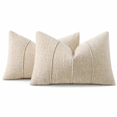 Beige Chenille Throw Pillow With Insert 12" X 20", Textured Corded Ribbed Decorative Filled Accent Pillow, 2-Pack | Wayfair North America