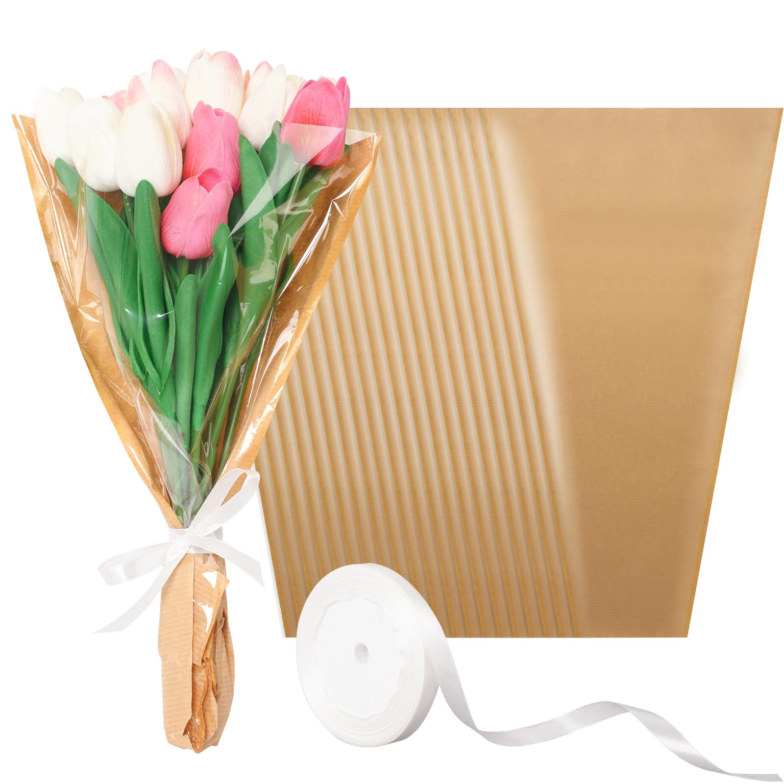 Kosotody 50Pcs Flower Bags for Bouquets,Flower Packing Kraft Paper Sleeves with Ribbons for Flori... | Amazon (US)