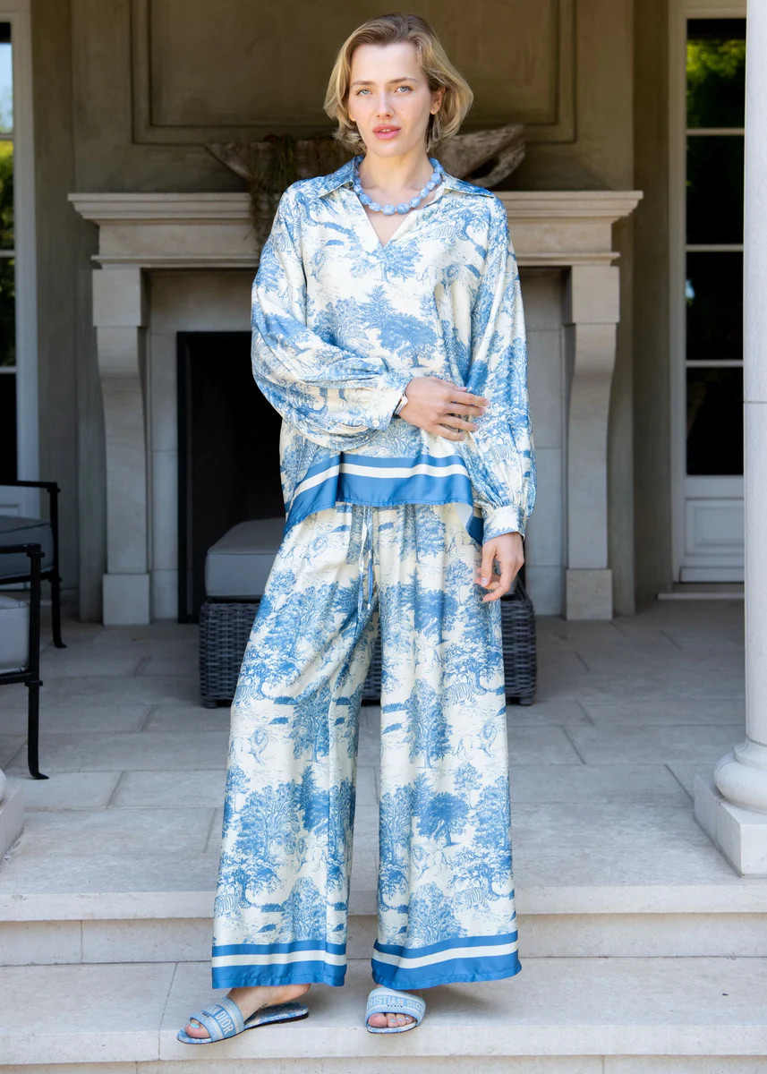 Duvay Jungle Print Pants - Light Blue | Benaar La