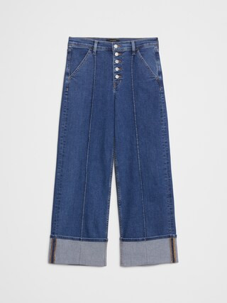 High-Rise Wide-Leg Pintuck Cuffed Jean | Banana Republic Factory