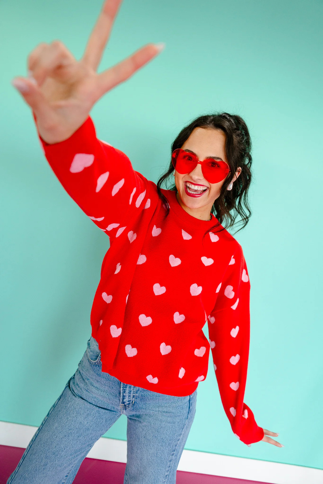 Victoria Heart Sweater - Cool Red + Pink | MyEllement Boutique