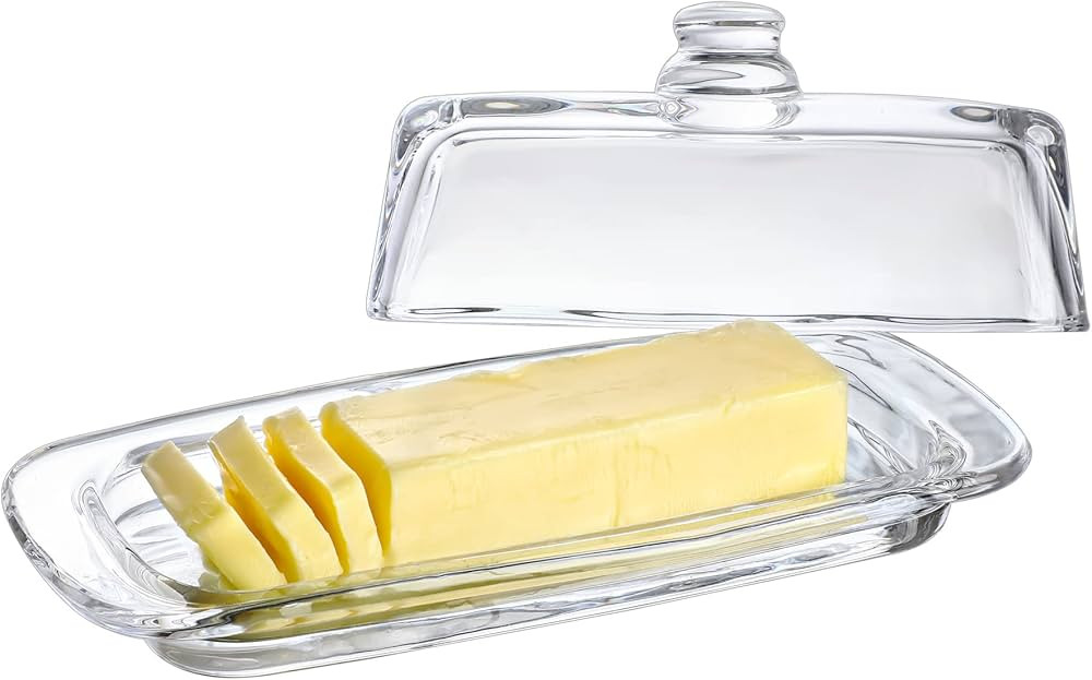 8'' Art Glass Butter Dish with Lid,Classic Covered 2-Piece Butter Container For Countertop,Multi-... | Amazon (US)