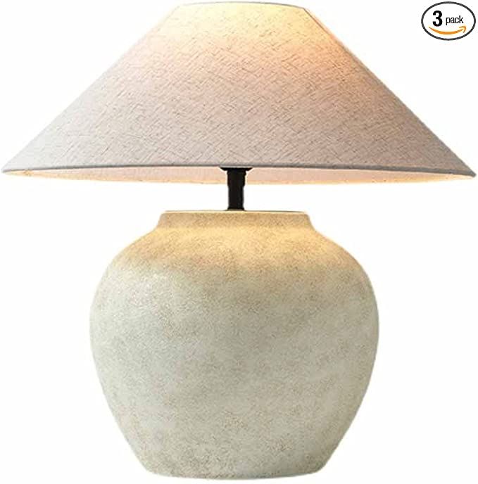HUIBAOGONG Rustic Southwestern Jug Table Lamp 20'' Tall White Clay Pot Ceramic Table Lamp Tapered... | Amazon (US)