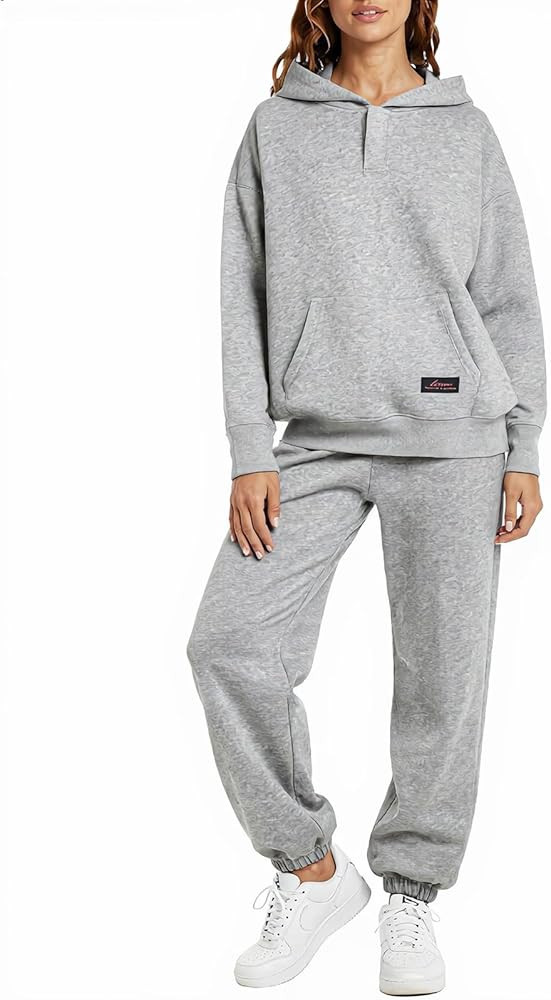 Womens 2 Piece Sweatsuit Set, 2025 Casual Long Sleeve Hoodie with Loose Wide Leg Sweatpants for F... | Amazon (US)