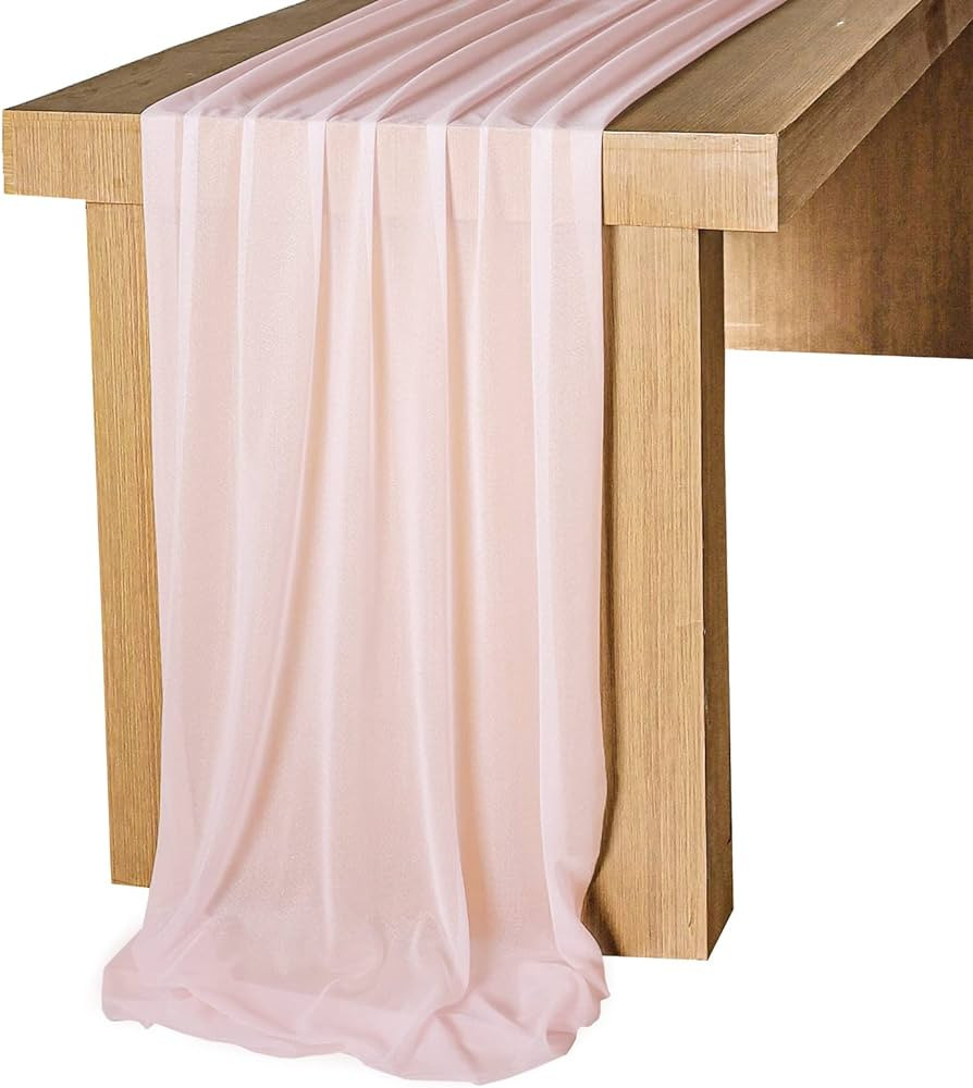 Lookein 10 Feet Blush Chiffon Table Runner Sheer Wedding Table Cloth 29x120 Inches Rustic Wedding... | Amazon (US)